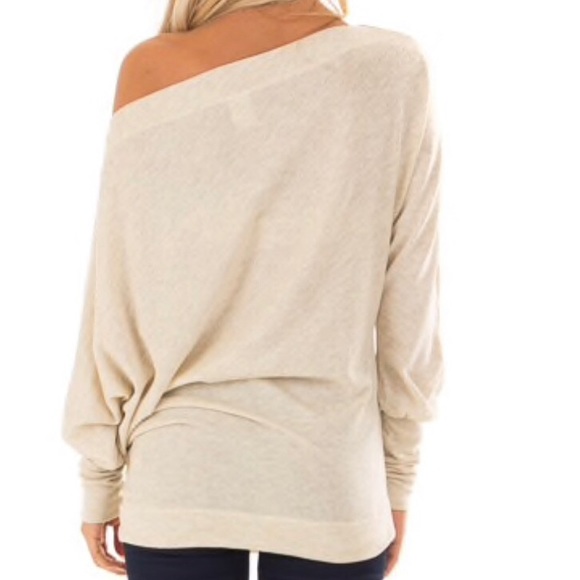 Off Shoulder Top in Oatmeal - Picture 2 of 3